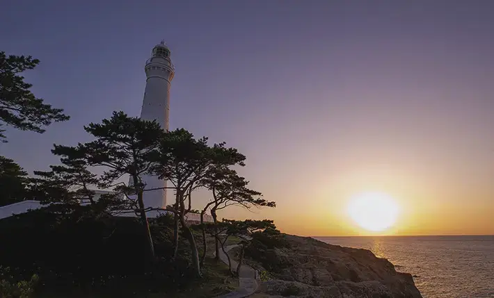 Sunset of Hinomisaki lighthouse and Hinomisaki coast
